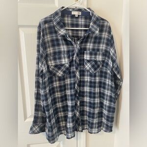 Kut from the Kloth Plus Size Button Snap Long Sleeve Flannel Shirt